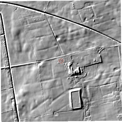 Shaded relief map of the ground around PR30TX, computed from Environment Agency LiDAR. The ground here sits at about 11 m above sea level and falls 8 m across the surrounding 800 m. Surface water reaching this point runs off ground lying to the south-west, 0.6 m higher.
