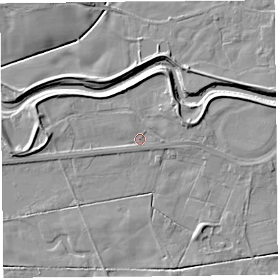 Shaded relief map of the ground around PR30UB, computed from Environment Agency LiDAR. The ground here sits at about 7 m above sea level and falls 7 m across the surrounding 800 m. Surface water reaching this point runs off ground lying to the east-north-east, 3.5 m higher.