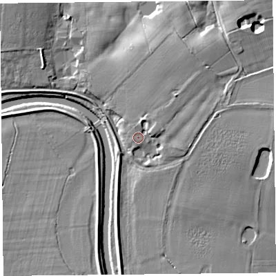 Shaded relief map of the ground around PR30UH, computed from Environment Agency LiDAR. The ground here sits at about 9 m above sea level and falls 11 m across the surrounding 800 m. Surface water reaching this point runs off ground lying to the north-east, 4.9 m higher.