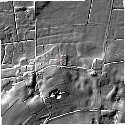 Shaded relief map of the ground around PR30UJ, computed from Environment Agency LiDAR. The ground here sits at about 10 m above sea level and falls 10 m across the surrounding 800 m. Surface water reaching this point runs off ground lying to the south-south-west, 2.8 m higher.