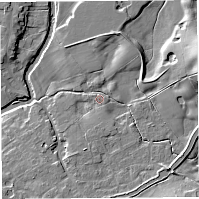 Shaded relief map of the ground around PR31RB, computed from Environment Agency LiDAR. The ground here sits at about 19 m above sea level and falls 18 m across the surrounding 800 m. Surface water reaching this point runs off ground lying to the south-south-east, 0.8 m higher.