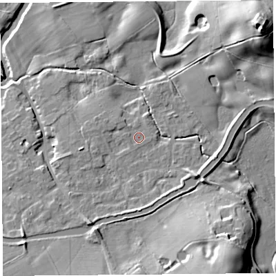 Shaded relief map of the ground around PR31RQ, computed from Environment Agency LiDAR. The ground here sits at about 19 m above sea level and falls 24 m across the surrounding 800 m. Surface water reaching this point runs off ground lying to the north-west, 0.6 m higher.