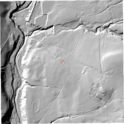 Shaded relief map of the ground around PR31UL, computed from Environment Agency LiDAR. The ground here sits at about 180 m above sea level and falls 62 m across the surrounding 800 m. Surface water reaching this point runs off ground lying to the east-south-east, 21.0 m higher.