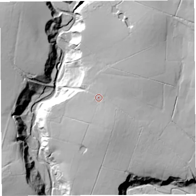 Shaded relief map of the ground around PR31UZ, computed from Environment Agency LiDAR. The ground here sits at about 161 m above sea level and falls 47 m across the surrounding 800 m. Surface water reaching this point runs off ground lying to the south-south-east, 4.1 m higher.
