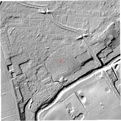 Shaded relief map of the ground around PR31XJ, computed from Environment Agency LiDAR. The ground here sits at about 18 m above sea level and falls 13 m across the surrounding 800 m. Surface water reaching this point runs off ground lying to the north-east, 3.5 m higher.