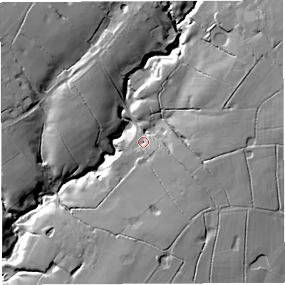 Shaded relief map of the ground around PR32JB, computed from Environment Agency LiDAR. The ground here sits at about 80 m above sea level and falls 26 m across the surrounding 800 m. Surface water reaching this point runs off ground lying to the north-east, 14.8 m higher.
