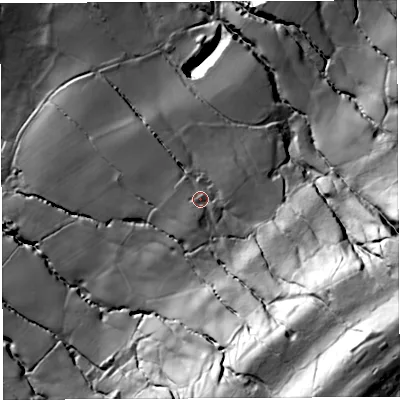 Shaded relief map of the ground around PR32TD, computed from Environment Agency LiDAR. The ground here sits at about 146 m above sea level and falls 146 m across the surrounding 800 m. Surface water reaching this point runs off ground lying to the south-east, 91.7 m higher.