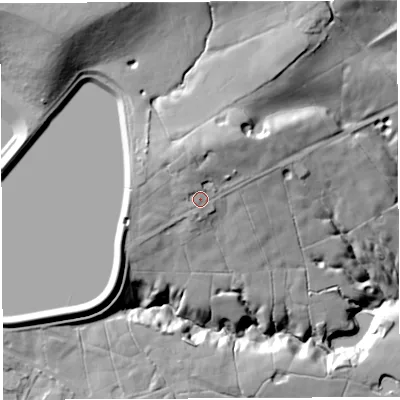 Shaded relief map of the ground around PR32YL, computed from Environment Agency LiDAR. The ground here sits at about 114 m above sea level and falls 48 m across the surrounding 800 m. Surface water reaching this point runs off ground lying to the north, 7.0 m higher.
