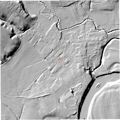 Shaded relief map of the ground around PR33YH, computed from Environment Agency LiDAR. The ground here sits at about 28 m above sea level and falls 29 m across the surrounding 800 m. Surface water reaching this point runs off ground lying to the west-north-west, 9.8 m higher.