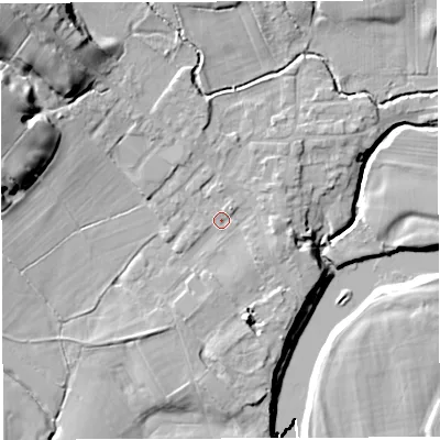 Shaded relief map of the ground around PR33YS, computed from Environment Agency LiDAR. The ground here sits at about 28 m above sea level and falls 28 m across the surrounding 800 m. Surface water reaching this point runs off ground lying to the east-south-east, 1.8 m higher.
