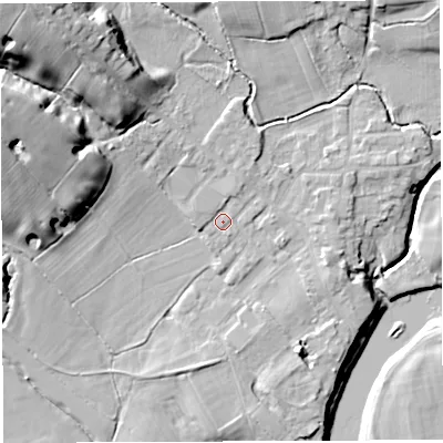 Shaded relief map of the ground around PR33ZE, computed from Environment Agency LiDAR. The ground here sits at about 28 m above sea level and falls 29 m across the surrounding 800 m. Surface water reaching this point runs off ground lying to the west-north-west, 9.6 m higher.
