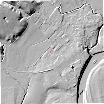 Shaded relief map of the ground around PR33ZH, computed from Environment Agency LiDAR. The ground here sits at about 27 m above sea level and falls 27 m across the surrounding 800 m. Surface water reaching this point runs off ground lying to the north-west, 10.4 m higher.