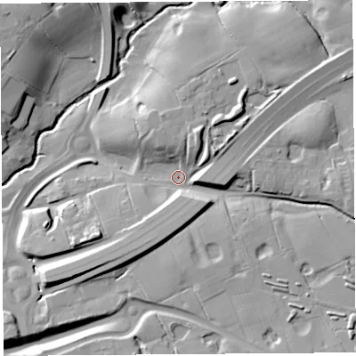 Shaded relief map of the ground around PR35LD, computed from Environment Agency LiDAR. The ground here sits at about 39 m above sea level and falls 21 m across the surrounding 800 m. Surface water reaching this point runs off ground lying to the east-south-east, 11.1 m higher.