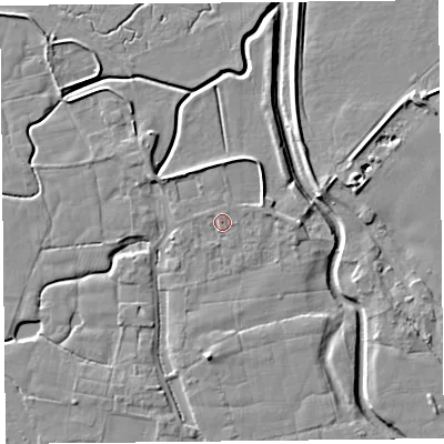 Shaded relief map of the ground around PR36AA, computed from Environment Agency LiDAR. The ground here sits at about 6 m above sea level and falls 6 m across the surrounding 800 m. Surface water reaching this point runs off ground lying to the south-south-west, 0.7 m higher.