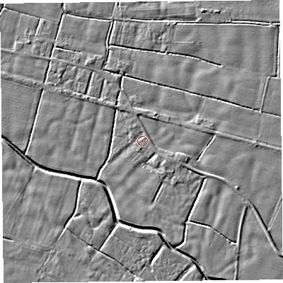 Shaded relief map of the ground around PR36AR, computed from Environment Agency LiDAR. The ground here sits at about 5 m above sea level and falls 3 m across the surrounding 800 m. Surface water reaching this point runs off ground lying to the east-south-east, 1.7 m higher.