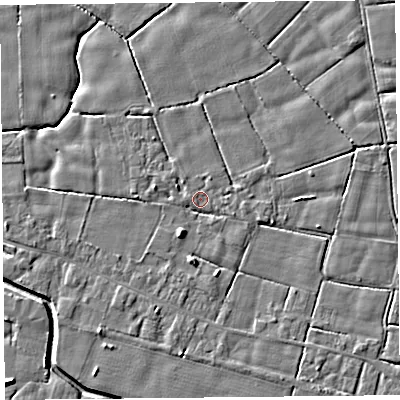 Shaded relief map of the ground around PR36BX, computed from Environment Agency LiDAR. The ground here sits at about 5 m above sea level and falls 5 m across the surrounding 800 m. Surface water reaching this point runs off ground lying to the south-south-west, 2.3 m higher.