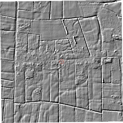 Shaded relief map of the ground around PR36HJ, computed from Environment Agency LiDAR. The ground here sits at about 5 m above sea level and falls 3 m across the surrounding 800 m. Surface water reaching this point runs off ground lying to the west-south-west, 0.7 m higher.
