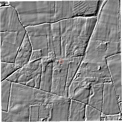 Shaded relief map of the ground around PR36HN, computed from Environment Agency LiDAR. The ground here sits at about 5 m above sea level and falls 2 m across the surrounding 800 m. Surface water reaching this point runs off ground lying to the west, 0.6 m higher.
