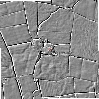 Shaded relief map of the ground around PR36HR, computed from Environment Agency LiDAR. The ground here sits at about 6 m above sea level and falls 4 m across the surrounding 800 m. Surface water reaching this point runs off ground lying to the east-south-east, 0.6 m higher.