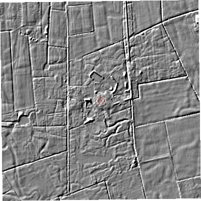 Shaded relief map of the ground around PR36SH, computed from Environment Agency LiDAR. The ground here sits at about 5 m above sea level and falls 3 m across the surrounding 800 m. Surface water reaching this point runs off ground lying to the south, 0.6 m higher.