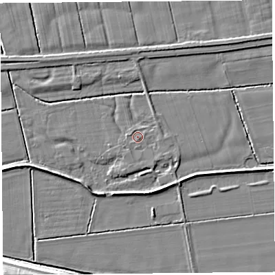 Shaded relief map of the ground around PR40XG, computed from Environment Agency LiDAR. The ground here sits at about 5 m above sea level and falls 9 m across the surrounding 800 m. Surface water reaching this point runs off ground lying to the south-south-west, 0.7 m higher.