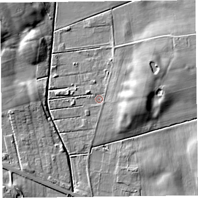 Shaded relief map of the ground around PR43PE, computed from Environment Agency LiDAR. The ground here sits at about 5 m above sea level and falls 10 m across the surrounding 800 m. Surface water reaching this point runs off ground lying to the east, 4.9 m higher.