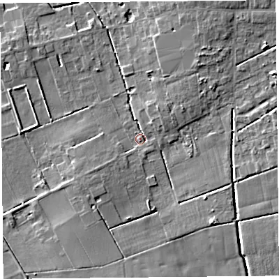 Shaded relief map of the ground around PR46AL, computed from Environment Agency LiDAR. The ground here sits at about 10 m above sea level and falls 8 m across the surrounding 800 m. Surface water reaching this point runs off ground lying to the east-north-east, 5.0 m higher.