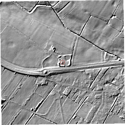 Shaded relief map of the ground around PR46JB, computed from Environment Agency LiDAR. The ground here sits at about 6 m above sea level and falls 8 m across the surrounding 800 m. Surface water reaching this point runs off ground lying to the west-south-west, 1.9 m higher.