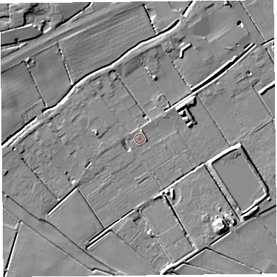 Shaded relief map of the ground around PR46JH, computed from Environment Agency LiDAR. The ground here sits at about 5 m above sea level and falls 8 m across the surrounding 800 m. Surface water reaching this point runs off ground lying to the north-east, 0.9 m higher.