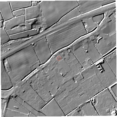 Shaded relief map of the ground around PR46JJ, computed from Environment Agency LiDAR. The ground here sits at about 5 m above sea level and falls 8 m across the surrounding 800 m. Surface water reaching this point runs off ground lying to the north-west, 0.7 m higher.