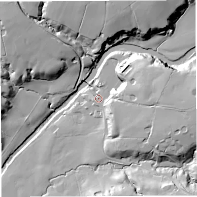 Shaded relief map of the ground around PR50UB, computed from Environment Agency LiDAR. The ground here sits at about 29 m above sea level and falls 36 m across the surrounding 800 m. Surface water reaching this point runs off ground lying to the east, 27.3 m higher.