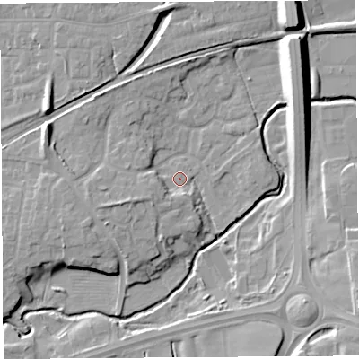 Shaded relief map of the ground around PR55YZ, computed from Environment Agency LiDAR. The ground here sits at about 36 m above sea level and falls 15 m across the surrounding 800 m. Surface water reaching this point runs off ground lying to the west-south-west, 3.1 m higher.