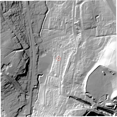 Shaded relief map of the ground around PR67LY, computed from Environment Agency LiDAR. The ground here sits at about 81 m above sea level and falls 67 m across the surrounding 800 m. Surface water reaching this point runs off ground lying to the east-south-east, 16.8 m higher.