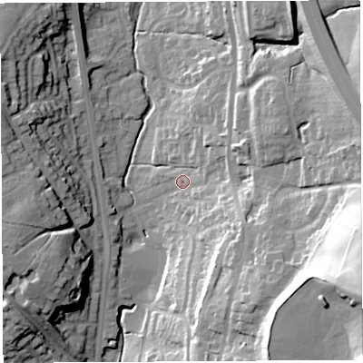 Shaded relief map of the ground around PR67NR, computed from Environment Agency LiDAR. The ground here sits at about 80 m above sea level and falls 60 m across the surrounding 800 m. Surface water reaching this point runs off ground lying to the east-south-east, 50.9 m higher.