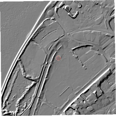 Shaded relief map of the ground around PR81RX, computed from Environment Agency LiDAR. The ground here sits at about 5 m above sea level and falls 10 m across the surrounding 800 m. Surface water reaching this point runs off ground lying to the south-west, 3.2 m higher.