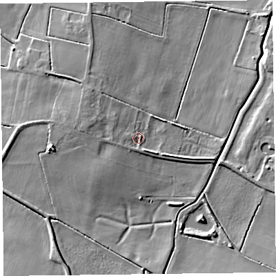 Shaded relief map of the ground around PR85JA, computed from Environment Agency LiDAR. The ground here sits at about 4 m above sea level and falls 6 m across the surrounding 800 m. Surface water reaching this point runs off ground lying to the west-south-west, 1.6 m higher.