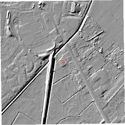 Shaded relief map of the ground around PR85JR, computed from Environment Agency LiDAR. The ground here sits at about 3 m above sea level and falls 7 m across the surrounding 800 m. Surface water reaching this point runs off ground lying to the east-north-east, 0.6 m higher.