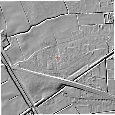 Shaded relief map of the ground around PR98AX, computed from Environment Agency LiDAR. The ground here sits at about 3 m above sea level and falls 9 m across the surrounding 800 m. Surface water reaching this point runs off ground lying to the east, 1.6 m higher.