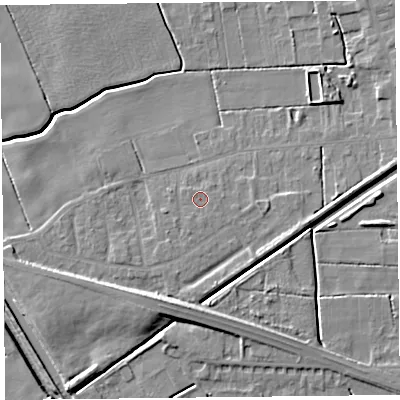Shaded relief map of the ground around PR98BA, computed from Environment Agency LiDAR. The ground here sits at about 4 m above sea level and falls 9 m across the surrounding 800 m. Surface water reaching this point runs off ground lying to the south, 0.7 m higher.