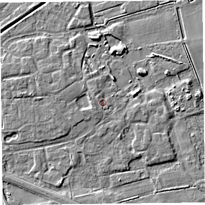 Shaded relief map of the ground around PR98BL, computed from Environment Agency LiDAR. The ground here sits at about 5 m above sea level and falls 6 m across the surrounding 800 m. Surface water reaching this point runs off ground lying to the north-west, 0.9 m higher.