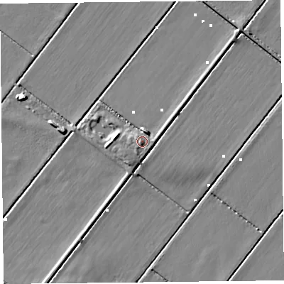 Shaded relief map of the ground around PR98BR, computed from Environment Agency LiDAR. The ground here sits at about 2 m above sea level and falls 5 m across the surrounding 800 m. Surface water reaching this point runs off ground lying to the south-south-west, 1.7 m higher.