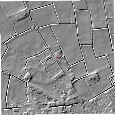 Shaded relief map of the ground around PR98HD, computed from Environment Agency LiDAR. The ground here sits at about 3 m above sea level and falls 4 m across the surrounding 800 m. Surface water reaching this point runs off ground lying to the west-south-west, 1.0 m higher.