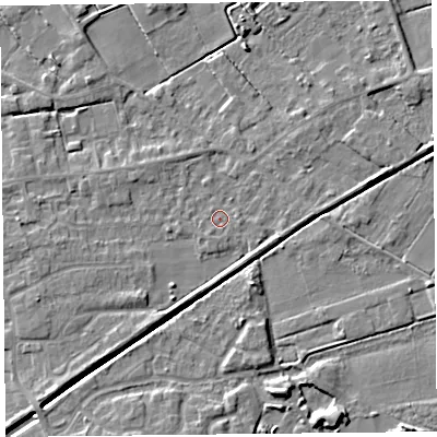 Shaded relief map of the ground around PR98HF, computed from Environment Agency LiDAR. The ground here sits at about 3 m above sea level and falls 5 m across the surrounding 800 m. Surface water reaching this point runs off ground lying to the south-west, 3.9 m higher.