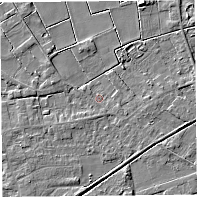 Shaded relief map of the ground around PR98HG, computed from Environment Agency LiDAR. The ground here sits at about 3 m above sea level and falls 6 m across the surrounding 800 m. Surface water reaching this point runs off ground lying to the south-south-west, 4.0 m higher.