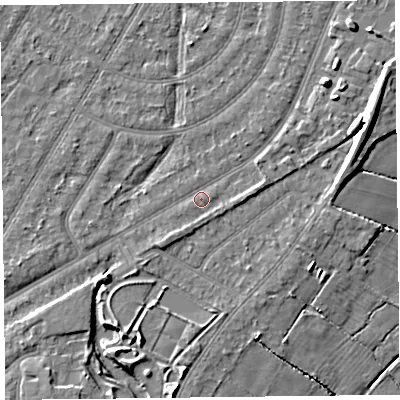 Shaded relief map of the ground around PR98PY, computed from Environment Agency LiDAR. The ground here sits at about 5 m above sea level and falls 9 m across the surrounding 800 m. Surface water reaching this point runs off ground lying to the south-west, 1.2 m higher.