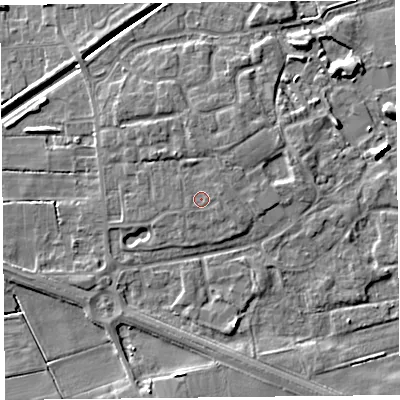 Shaded relief map of the ground around PR98RY, computed from Environment Agency LiDAR. The ground here sits at about 5 m above sea level and falls 7 m across the surrounding 800 m. Surface water reaching this point runs off ground lying to the north-west, 1.4 m higher.