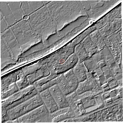 Shaded relief map of the ground around PR99GE, computed from Environment Agency LiDAR. The ground here sits at about 5 m above sea level and falls 3 m across the surrounding 800 m. Surface water reaching this point runs off ground lying to the west-north-west, 0.5 m higher.