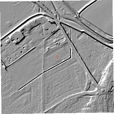 Shaded relief map of the ground around PR99LY, computed from Environment Agency LiDAR. The ground here sits at about 5 m above sea level and falls 10 m across the surrounding 800 m. Surface water reaching this point runs off ground lying to the south-east, 4.9 m higher.