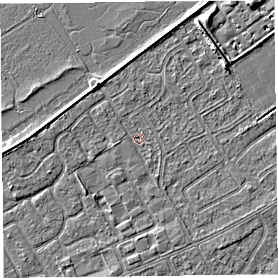 Shaded relief map of the ground around PR99RA, computed from Environment Agency LiDAR. The ground here sits at about 4 m above sea level and falls 8 m across the surrounding 800 m. Surface water reaching this point runs off ground lying to the south-south-east, 1.2 m higher.