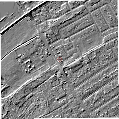 Shaded relief map of the ground around PR99SY, computed from Environment Agency LiDAR. The ground here sits at about 5 m above sea level and falls 3 m across the surrounding 800 m. Surface water reaching this point runs off ground lying to the south-south-east, 1.1 m higher.